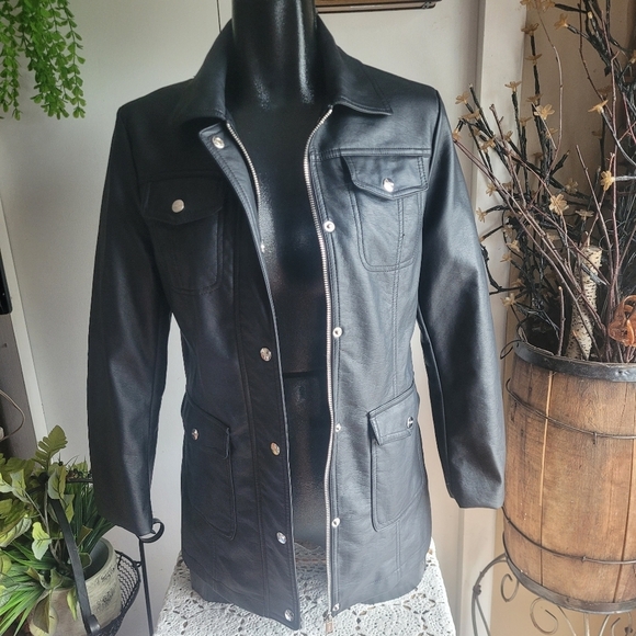 Guess Black Vegan Leather Jacket M - Picture 2 of 9